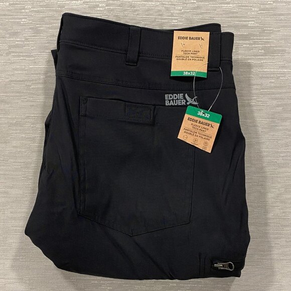 Eddie Bauer Fleece Lined Tech Pants Mens 38 x 32 Black Water Repellent Insulated - Picture 5 of 13